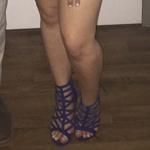 Blue lace up heels